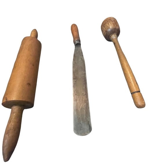 Vintage Kitchen Tall Primitive Farmhouse Decor Solid Wood Narrow Handle Utensils - Picture 3 of 14